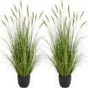 2-Pack Artificial Cattail Reed Grass, 35in Artificial Indoor Outdoor Fake Onion Grass Plant, Home Office Decorative Artificial Plants in Pot Faux Plant Greenery, Housewarming Gift, Green