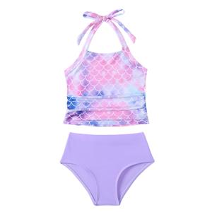 5T Swimsuit Girls Toddler Girl Swimsuit Summer Mermaid Bathing Suit for Girls Halter Two Piece Tankini Ruched Top Girls Swimsuit Size 5-6 Year Old