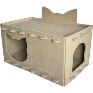 Cat House Cat Ear Design, Large Spacious Cozy Indoor Cat Bed Cave, Scratch Resistant Strong Thick Premium Felt Condo, Fun Hideaway for Multiple Cats, Up to 35LB, 21.5x13x11.6 inches (Beige)