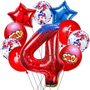 Cartoon Hero 40 Inch Red and Blue Spider Theme Number Foil Birthday Decoration Balloons, Cartoon Party Birthday Supplies, Number large Balloons for Spider Theme Party (4)