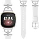 Leather Band Compatible for Fitbit Versa 4/Versa 3/Fitbit Sense 2/Sense, Dressy Watch Strap with D-Shaped Buckle for Women