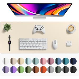 Aothia Faux Leather Desk Mat - Large Mouse Pad, Non-Slip PU Leather Blotter, Waterproof Writing Surface for Office and Home (Beige, 42" x 17")