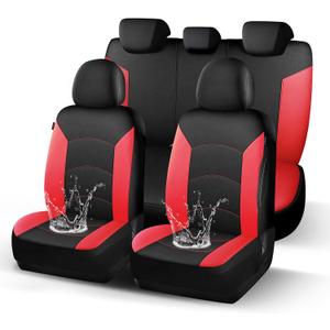 HChengkikz Car Seat Covers Full Set, Waterproof Neoprene Car Seat Covers, Airbag Compatible, Universal Automotive Seat Covers for Most Cars, SUVs, Trucks (Black + Red)
