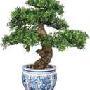 Fake Bonsai Tree Bonsai Plant 17 Tall Artificial Bonsai Trees with Blue and White Porcelain Decorated with Pebbles Desk Plant Indoor Bonsai for Home Office Decor