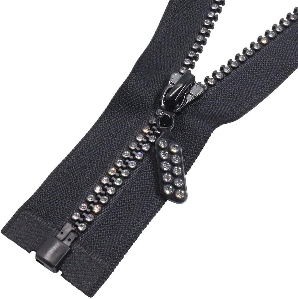 MebuZip #5 20 Inch Rhinestone Zipper Lightning Shiny Separating Diamond Zippers Open-End for Sewing DIY Jacket Bag Coat Craft (Black)