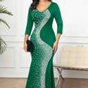 FANDEE Formal Maxi Dress for Women Mermaid 3/4 Sleeve Bodycon Long Gown for Evening Cocktail Party (Blue)