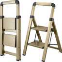 Step Ladder 2-Step Champagne Gold Finish Aluminum Folding Step Ladders,Anti-Slip Max 330 lbs