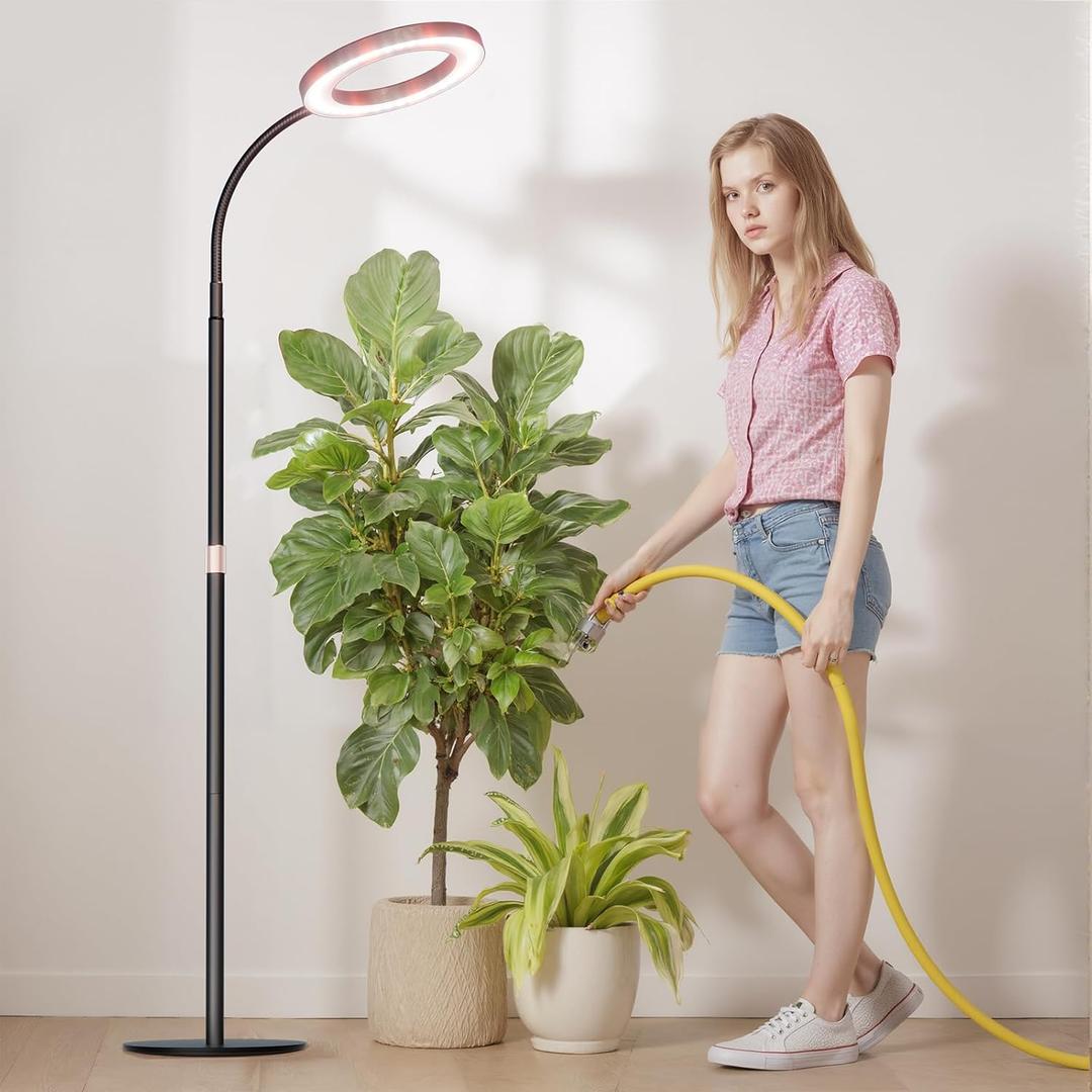 Grow Light Plant Light for Indoor Plants, Full Spectrum Grow Lamp with Pedestal Stand, Automatic Timer for 3H/9H/12H, 10 Dimmable Levels, Height Adjustable 51-67in Black