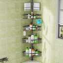 Dicasser Corner Shower Caddy - Tension Pole Rod Organizer, Floor to Ceiling 20-113 Inch, Adjustable Towel Rack Waterproof Rustproof, Black