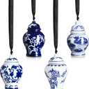 4 Pcs Christmas Chinoiserie Ornaments Mini Ginger Jar Ornaments Blue and White Christmas Hanging Decor Chinoiserie Porcelain Vintage Decorations Xmas Tree Hanging Pendants