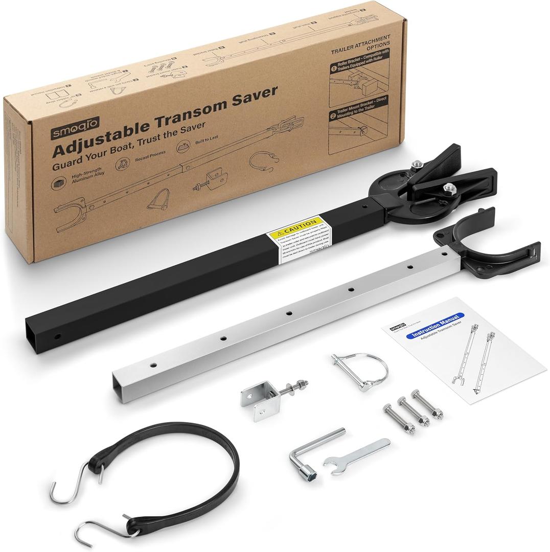 Transom Saver, Outboard Motor Support from 23''to 35'', One-Piece Casting Adjustable Boat Transom Saver, for Roller and Trailer Mounts (Black)