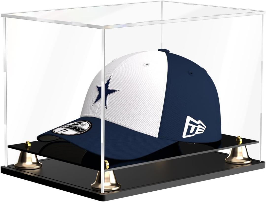 Hat Display Case Clear Acrylic Hat Display Box Assemble Baseball Cap Holder for Signed Memorabilia Cap Storage with Metal Bell Base (11x8.2x7.1 inch)