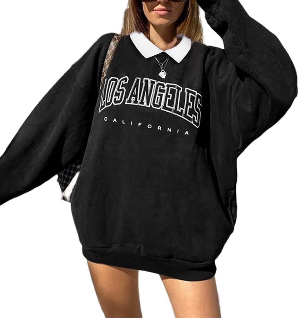 LilyCoco Women Polo Sweatshirt Graphic Pockets Lightweight Sweatshirts Black Medium (Black, M)