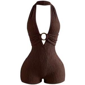 BEAUDRM Women's Summer Romper Sexy Short Rompers Y2K Halter Deep V Jumpsuit Backless Date Night Party Rave Club Outfits, Large