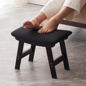 Kitsanery Foot Stool, Ottoman, Bamboo Small Sofa Foot Rest Under Desk, Extra Seating for Living Room, Bedroom and Kitchen (Black Stool Legs - Black Surface)