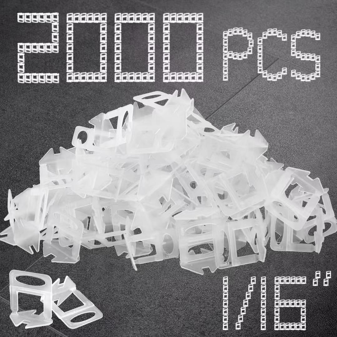 1/16" Tile Leveling System Spacers 2000 PCS Tile Leveling Clips Kit Prevent Tile lippage Leveler Spacers for DIY Professional Ceramic Tile and Stone Installation (1/16 IN, 2000)