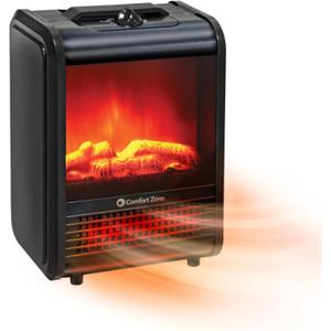 Comfort Zone Electric Mini Fireplace Space Heater with Realistic 3D Flame, Stay-Cool Body, Carry Handle, Overheat Sensor, and Safety Tip-Over Switch, Ideal for Home, Bedroom, & Office, 1,200W, CZFP1BK, 600/1,200-Watt