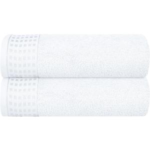 GLAMBURG 100% Cotton 2 Pack Oversized Bath Towel Set 28x55 Inches, Ultra Soft Highly Absorbant Compact Quickdry & Lightweight Large Bath Towels, Ideal for Gym Travel Camp Pool - White