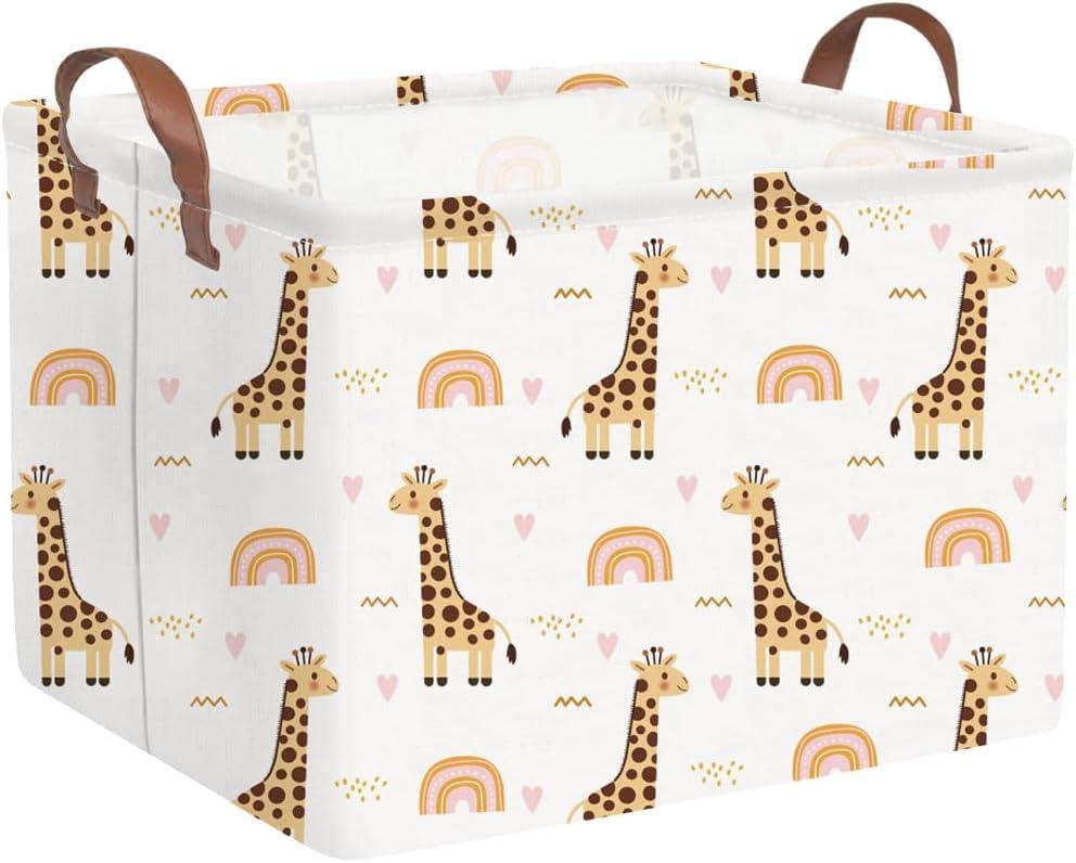 FXOLCSHE Rectangular Giraffe Basket,Waterproof foldable nursery laundry basket,Baby Storage Basket,Kids Toys Bin,Baby Gift Baskets for Bedroom(Giraffes)