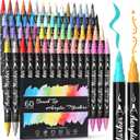 TOSHARE 60 Colors Acrylic Paint Markers, Brush & Fine Dual Tip Acrylic Paint Pens for Rock, Wood, Paper, Fabric, Canvas, Glass, Ceramic, Egg, Scrapbook and DIY Crafts Supplies Art Gifts
