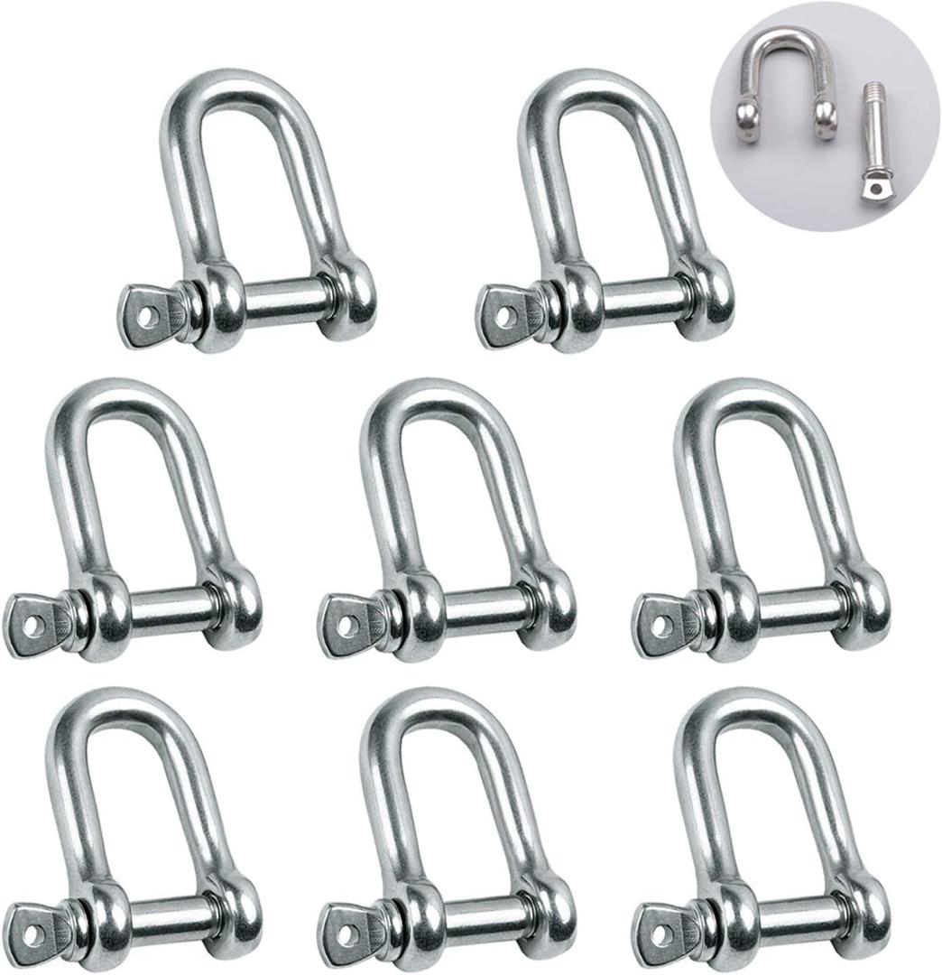 Stainless Steel 304 D Shape Shackle 5/32", 1/4", 5/16",3/8", 9/16", for Chains Wirerope Lifting Outdoor Camping Survival Rope Bracelets Or for Heavy Duty Construction