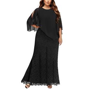 Plus Size Black Dress Women Formal Wedding Guest Evening Party Long Lace Chiffon Cape Gowns Mermaid Prom Dresses 2024 Size 28W