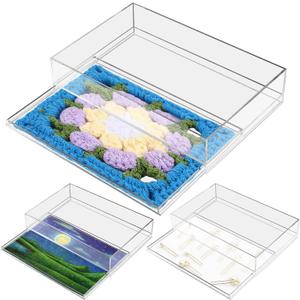 AceOrbit Acrylic Needlepoint Tray 8" x 12" Large Acrylic Tray with Insert Drawer for Customizable Photos Artwork Fabric Clarity or Messages Display Plastic Drawer Organizer for Vanity Bathroom Kitchen