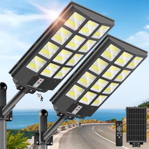 OKPRO 8000W Solar Street Light Outdoor, IP66 Waterproof Solar Lights Outdoor with Motion Sensor & Remote, Dusk to Dawn Commercial Security Lighting for Parking Lot, Yard, Farm, Driveway (2 Pack)