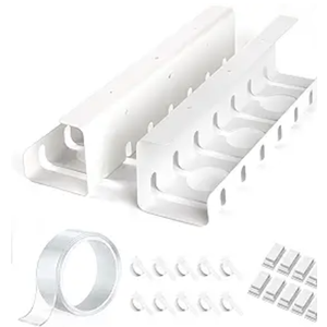 Under Desk Cable Management, 2 Pack 17" Cable Tray Organizer, No Drill or Screw Mount, Standing Desk Cable Management, Cord Organizer, White