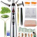 Acupuncture Super Set: 5Head Electronic Acupuncture Pen+ Gua Sha Tool+600 Ear Seeds+ Retractable Acupuncture Pen+ 4 x Extra Massaging Gel+ Tweezers + Manual+ Batteries + 2 x Acupoint Chart