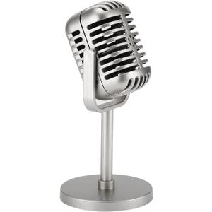 Facmogu Classic Retro Style Microphone Prop with Stand, Fake Vintage Microphone Decor for Party Decorations - Silver