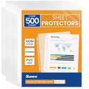 SUNEE Sheet Protectors 500 Packs for 3 Ring Binder, PVC-Free Clear Page Protectors 8.5x11 Inches Plastic Cover for Paper, Documents, Photos, Top Loading Binder Sleeves Letter Size