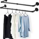 36 Wall Mounted Clothes Rack, Industrial Pipe Black Iron Garment Bar, Heavy-Duty Detachable Clothing Rod, Multi-Purpose Metal Wall display Hanging Pole for Closet Storage (Set of 2)