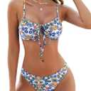 ZAFUL Women High Cut Bikini Sets String Sexy Swimsuit Two Piece Underwire Bathing Suit Brazilian Cheeky Cut Out Cute Swimwear (Blue, S)