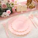 WONDERFUL 150 Pcs Pink Plastic Plates Disposable Plastic Dinnerware Set Pink Plate and Silverware Set Disposable Plates for Party Wedding & Bridal Shower Party Mothers Day Decor 30 Guests