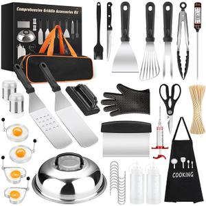 Griddle Accessories Kit, 135 Pcs Griddle Grill Tools Set for Blackstone and Camp Chef, Professional Grill BBQ Spatula Set with Basting Cover, Spatula, Scraper, Bottle, Tongs, Egg Ring