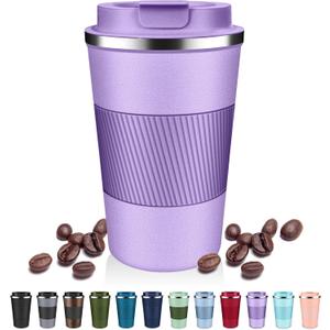 Insulated Coffee Tumblers with Flip Lid 12oz / 17oz, Stainless Steel Travel Coffee Mug Leak Proof, Vacuum Insulated Coffee Mug Reusable Cup, Keeps Cold and Hot for Coffee Tea (Lavender)
