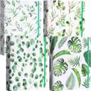 Colarr 4 Pcs Mini 3 Ring Binders for 5.5'' x 8.5'' Paper, Economy Small 1 Inch Round Ring Cute Eucalyptus Leaves Binders Decorative Hardcover with Elastic Cord for School Office Supplies and Home Use