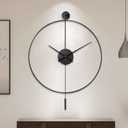 YISITEONE Classical Large Decorative Wall Clock with Pendulum, Modern Non-Ticking Silent Metal Wall Clocks for Living Room, Bedroom, Study, Office,20