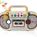 Montessori Radio Toy for Toddlers 3 Years Old Boys Girls, Kids Busy Board with LED Light & Songs Wooden Sensory Board for Fine Motor Skill Travel Toys Gift for Christmas Birthday