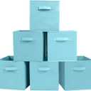 PowerKing Collapsible Storage Cubes with Handles, Fabric Foldable Bins for Closet Shelves, Durable Organization Storage Bins, 10.5'' x 11'' x 10.5'', 6 Pack, Blue