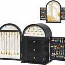 Poyilooo Jewelry Box Organizer, Solid Wood Jewelry Box Storage Necklaces Rings Earrings Bracelets with Mirror & Drawers, Christmas Gifts for Women (Black)
