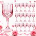 Ciaell 24PCS Pink Plastic Wine Glasses - 7 Oz Plastic Goblets for Party - Pink Vintage Drinking Glasses - Disposable Water Goblets Set for Wedding, Bar, Wine, Cocktail, Whiskey & Valentine's Day