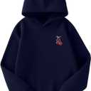 SweatyRocks Girl's Cherry Print Long Sleeve Hoodies Y2k Drop Shoulder Loose Pullover Tops (Blue)