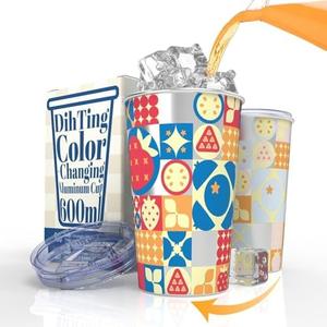 DiHTing Summer Pool Party Favors, 21oz Color Changing Aluminum Cup with Lid, Reusable Tumbler Iced Coffee & Smoothie Cup with Lid for Kids Boys Girls Gift Beach Birthday Party Favors, Berry Pattern