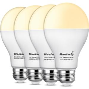 200 Watt Equivalent LED Bulb, A21 22W 3000 Lumen Light Bulb, Warm White 3000K, Non-Dimmable E26 Medium Base 120V-High Output 200 Watt LED Light Bulb for Home, Garage, Basement, 4-Pack