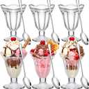 6 Pcs Glass Dessert Cups Set, 6.8 oz Clear Tulip Sundae Cups with Long Handle Spoons, Footed Parfait Trifle Glasses for Valentine's Dessert, Date Night Fruit Cocktail