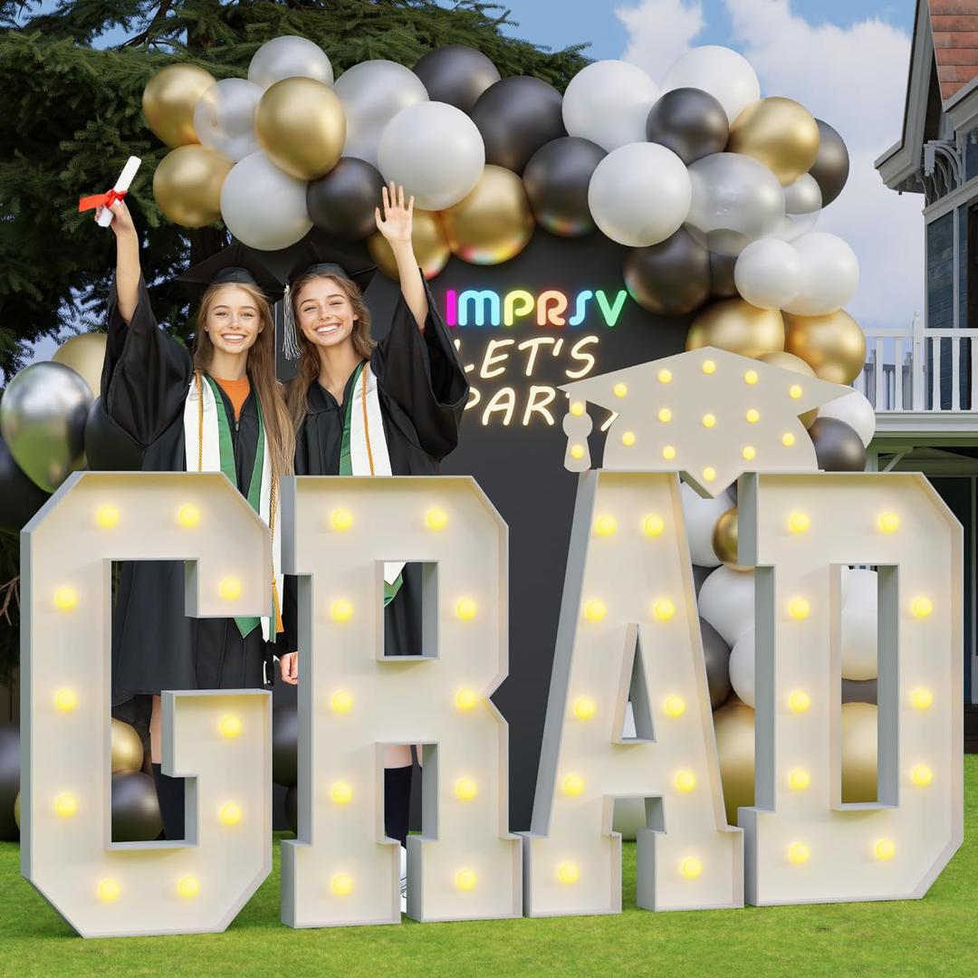 Graduation Decorations 2025, 4FT GRAD Light Up Letters for Class of 2025 Decorations, GRAD Marquee Letters Sign for Kindergarten Preschool High School Graduation Party Decor