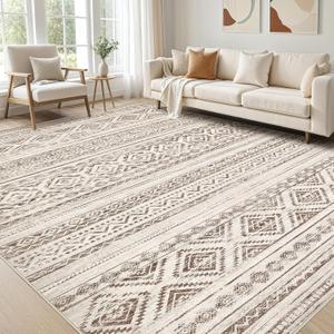 cotiled 5x7 Area Rug Living Room: Washable Boho Rugs with Non Slip Backing Large Soft Indoor Stain Resistant Carpet for Bedroom Farmhouse Dining Room Lightweight Home Decor Dark Brown