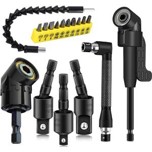 7Pcs Flexible Drill Bit Extension, Include  Rotatable Socket Adapter  Right Angle Drill Attachment Angled Bits and Bendable Extension